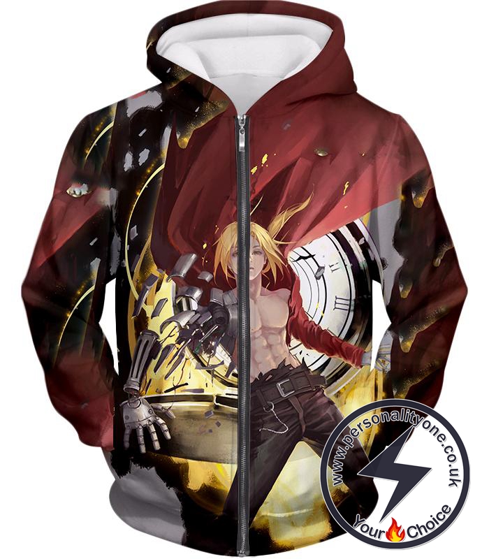 Fullmetal Alchemist Cool Edward Elrich Anime Action Broken Automail Amazing Graphic Zip Up Hoodie